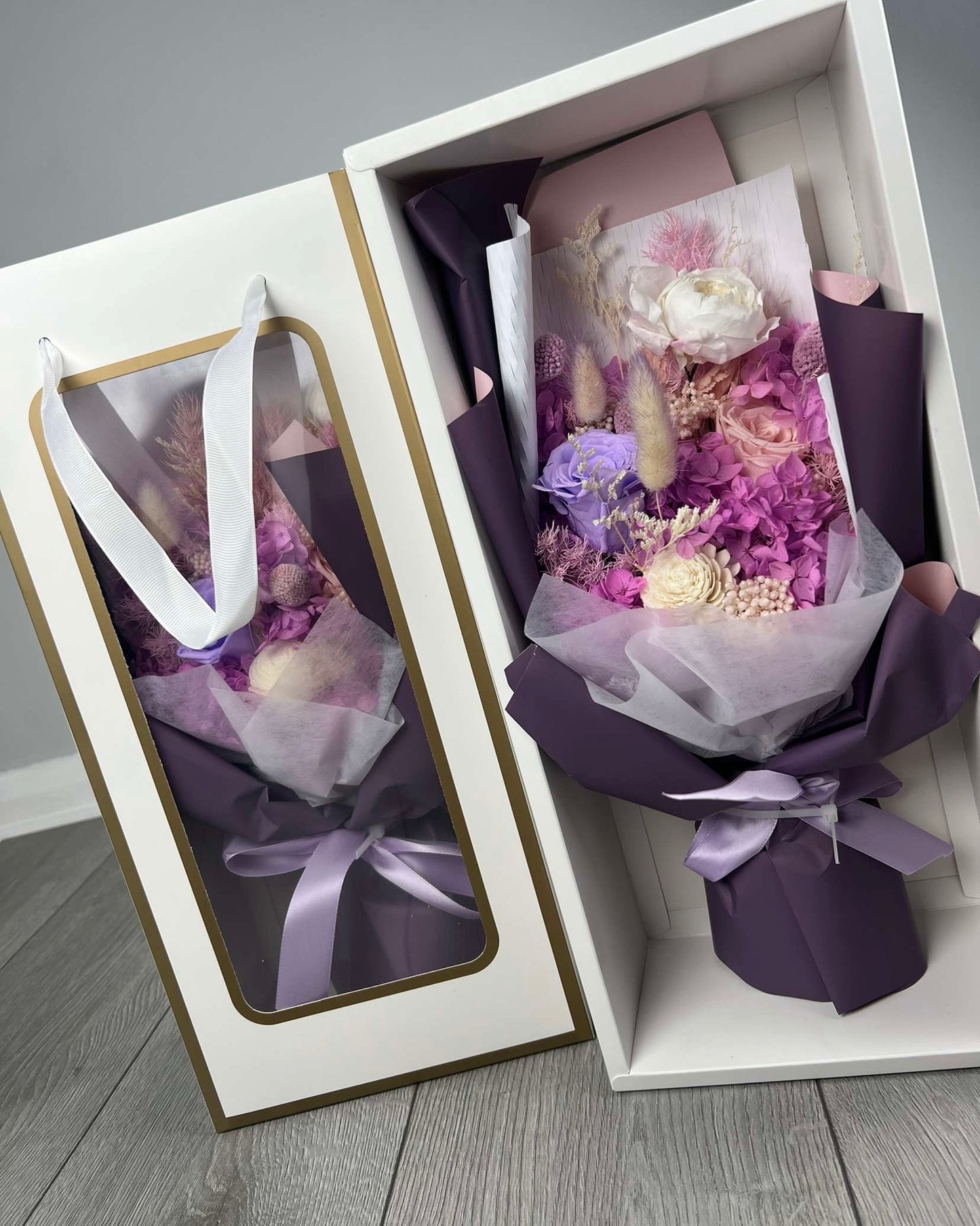 Hand Made Bouquet, Preserved Floral Gift, Pink and Purple